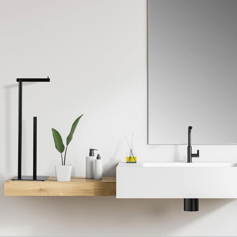 CADUKE Black Toilet Paper Holder Stand, Bathroom Toilet Tissue Paper Roll Storage Free Standing Tissue Roll Holder Industrial Toilet Paper Dispenser for Farmhouse Washroom - Image 5